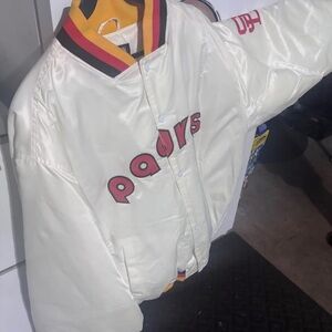 Majestic Cream and Red Bomber Jacket